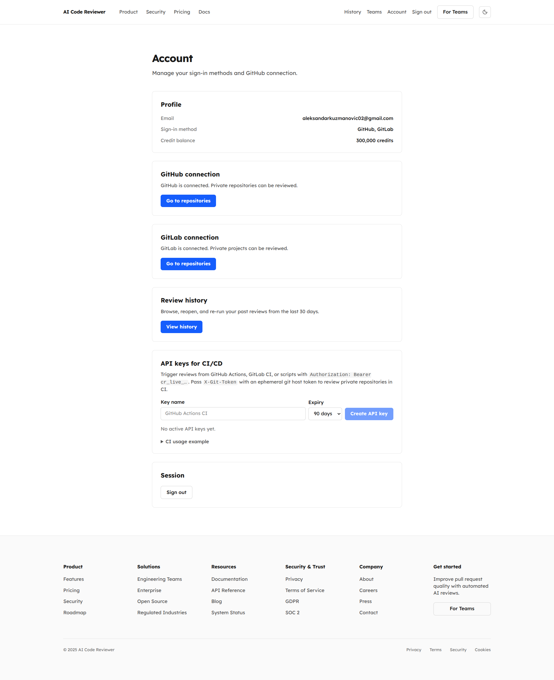 Account Settings, GitHub App Linking & API Keys